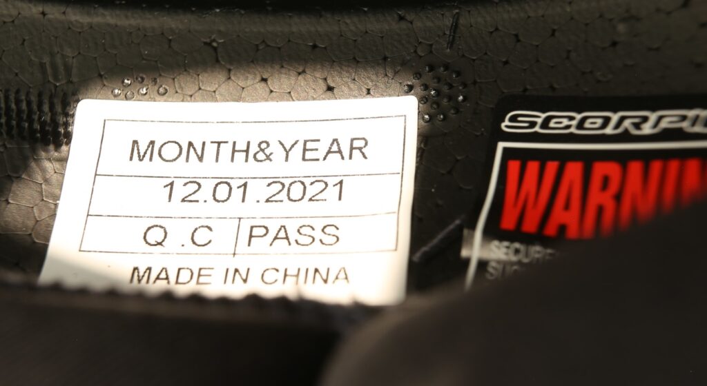 Motorcycle helmet date expiration label